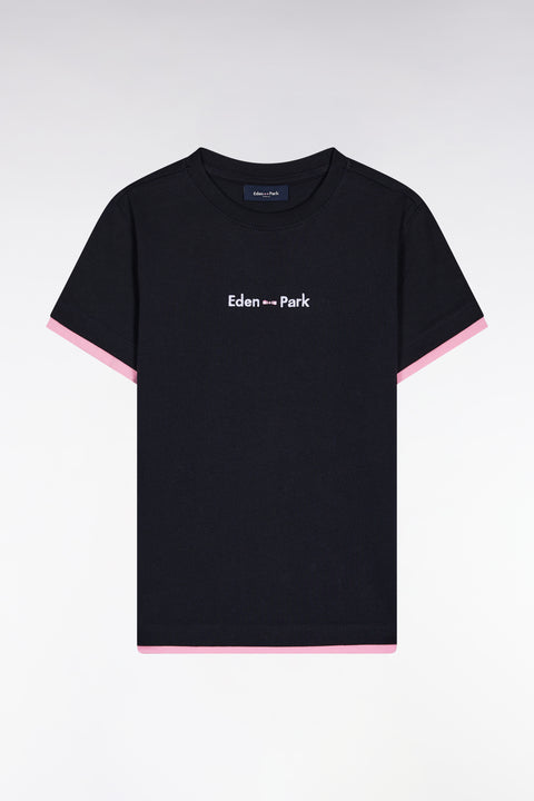 Eden Park embroidered short-sleeved navy cotton T-shirt - Image 1