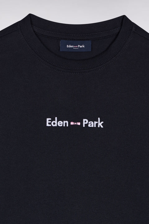 Eden Park embroidered short-sleeved navy cotton T-shirt - Image 2