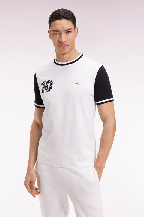Two-tone short-sleeved T-shirt in white cotton 10" embroidery - Image 3