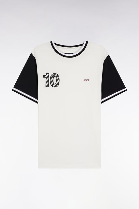 Two-tone short-sleeved T-shirt in white cotton 10" embroidery - Image 2