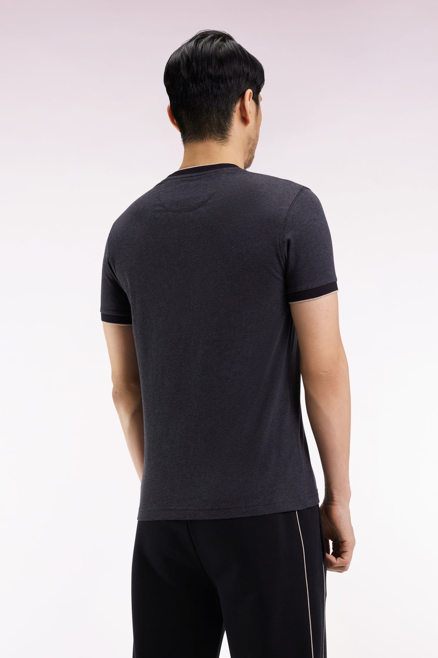 Short-sleeved T-shirt in charcoal grey stretch cotton, slim fit