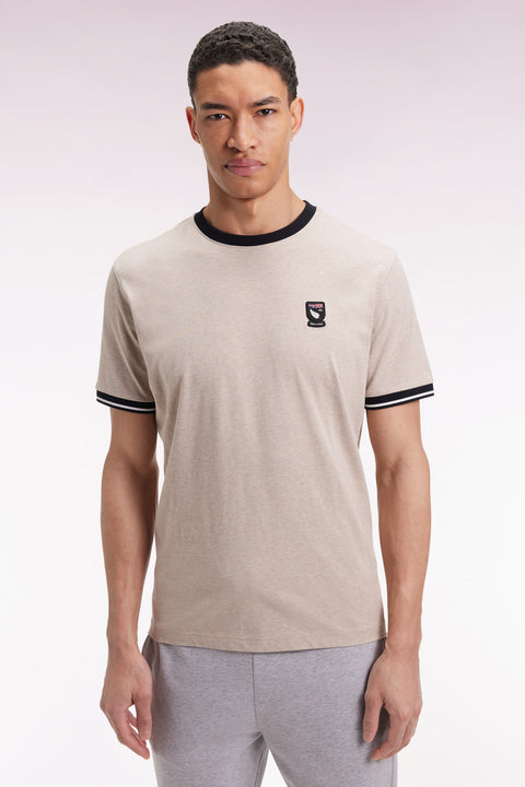 Beige and navy cotton short-sleeved T-shirt New Zealand - Image 3