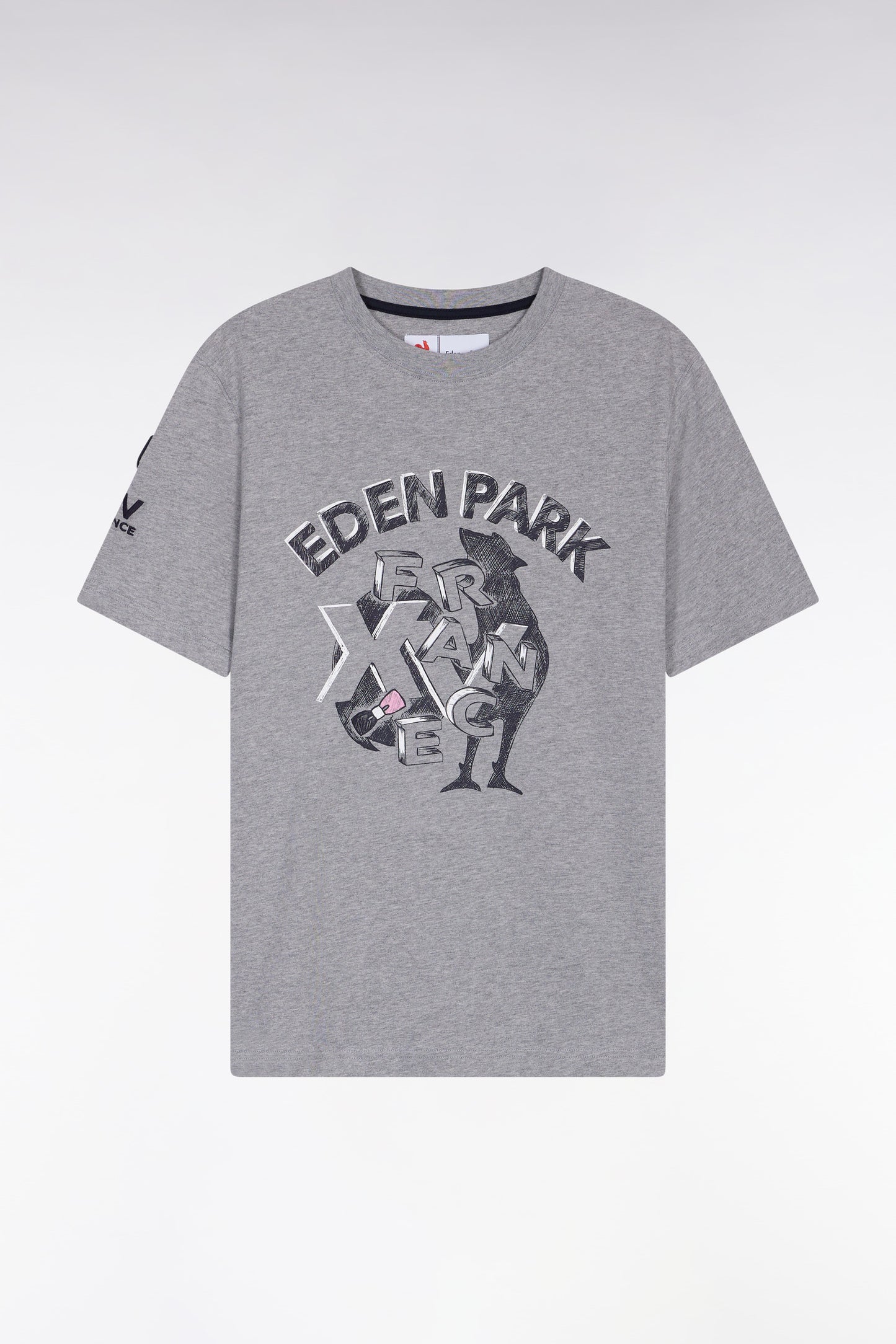 Grey short-sleeved t-shirt with XV de France rooster silk-screen print