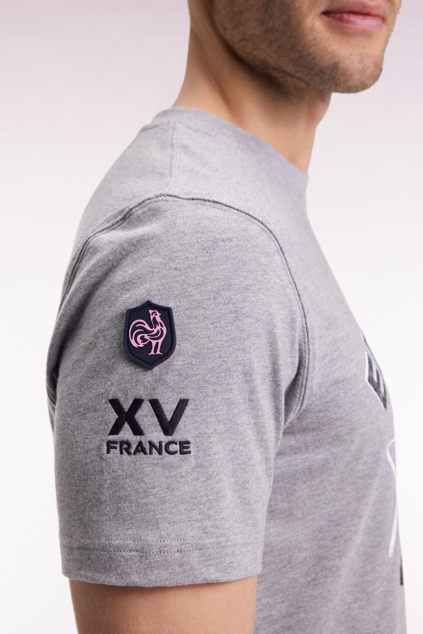 Grey short-sleeved t-shirt with XV de France rooster silk-screen print
