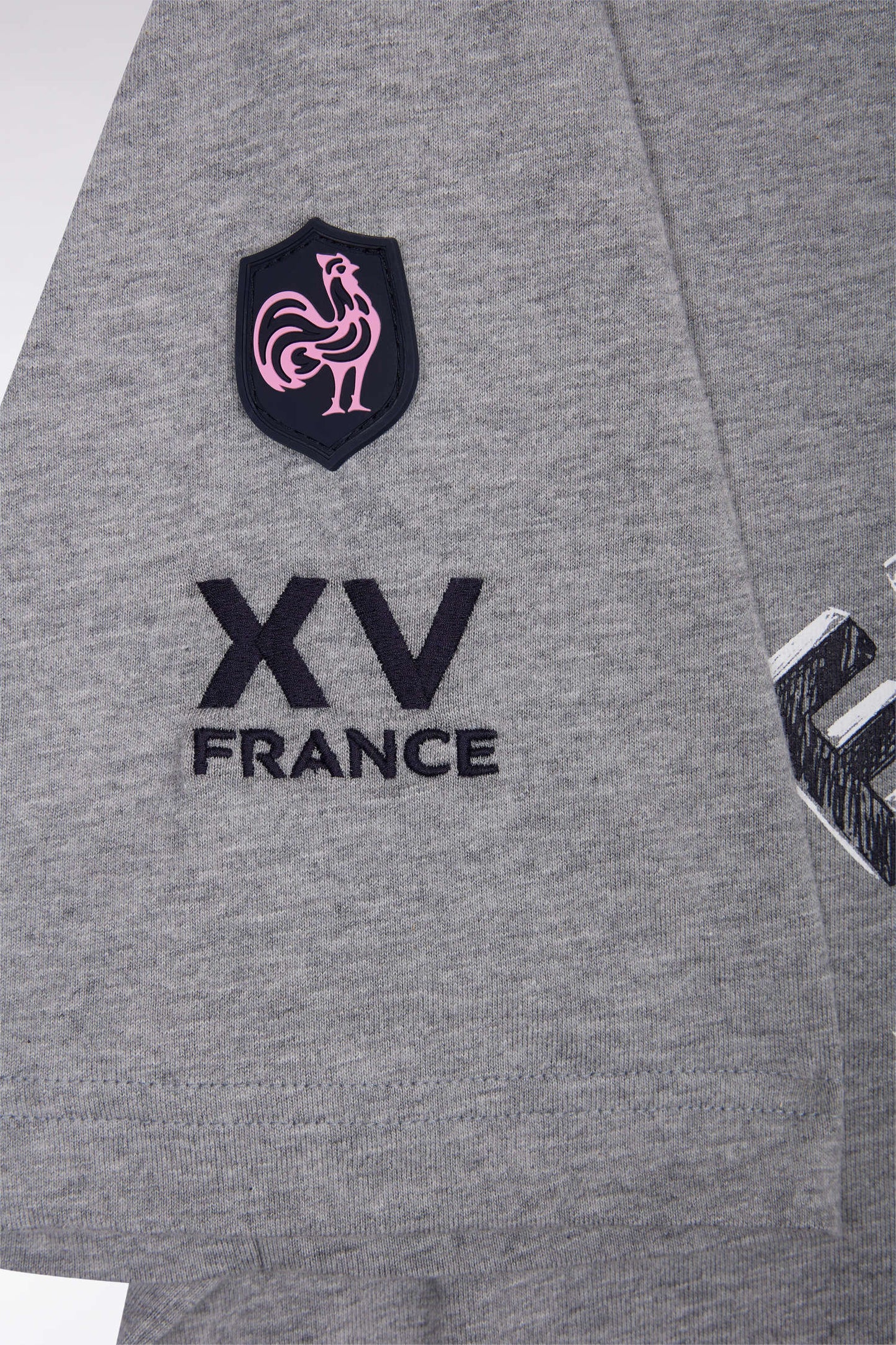 Grey short-sleeved t-shirt with XV de France rooster silk-screen print