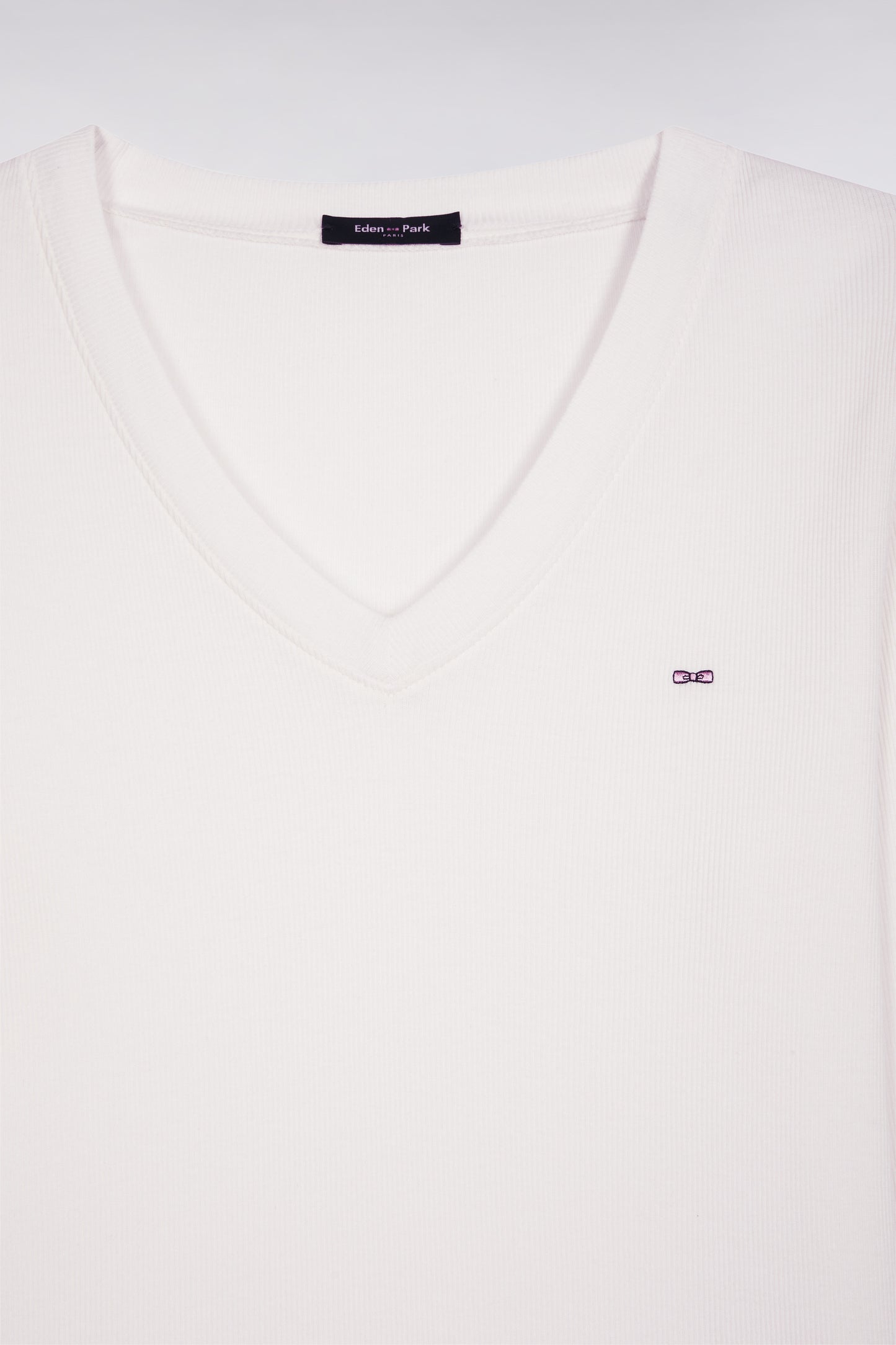 Long-sleeved T-shirt in white ribbed Pima cotton, slim fit