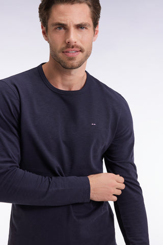 Long-sleeved T-shirt in navy slub cotton