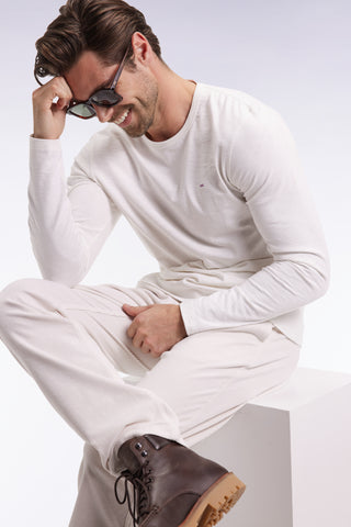Long-sleeved T-shirt in ecru slub cotton