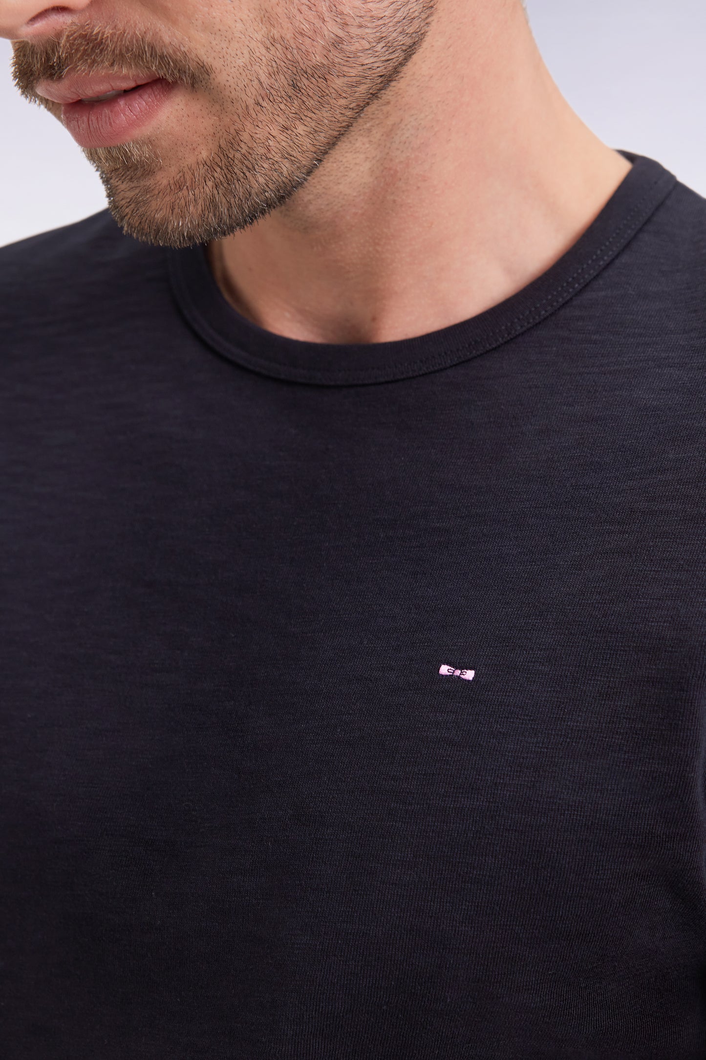 Long-sleeved T-shirt in black slub cotton