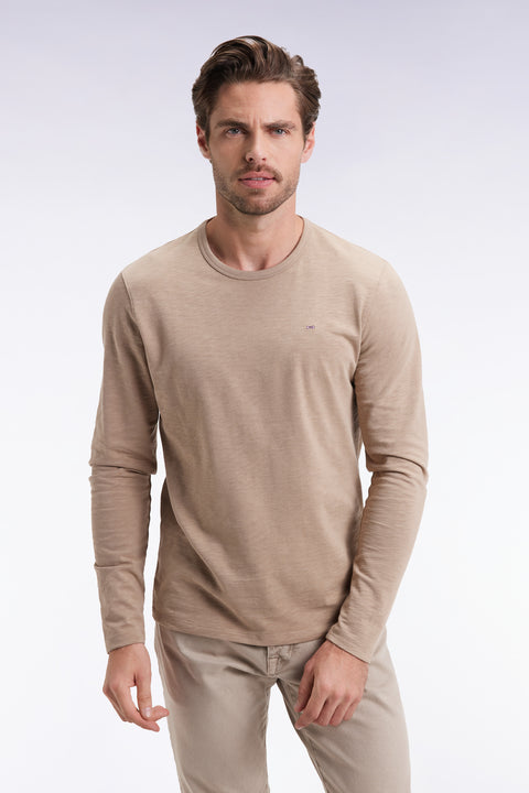 Long-sleeved T-shirt in beige slub cotton - Image 3