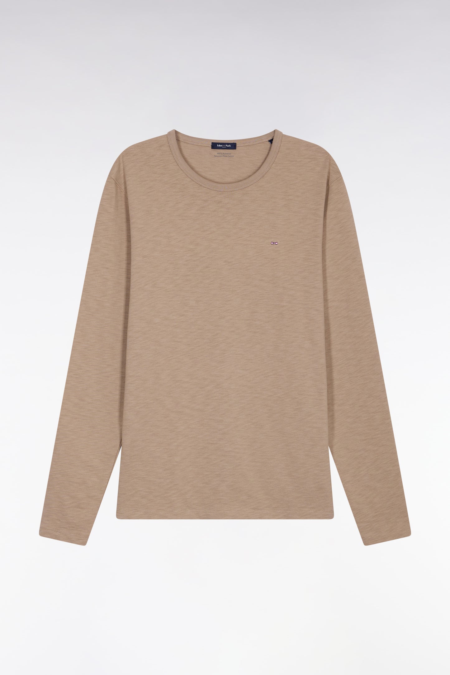 Long-sleeved T-shirt in beige slub cotton
