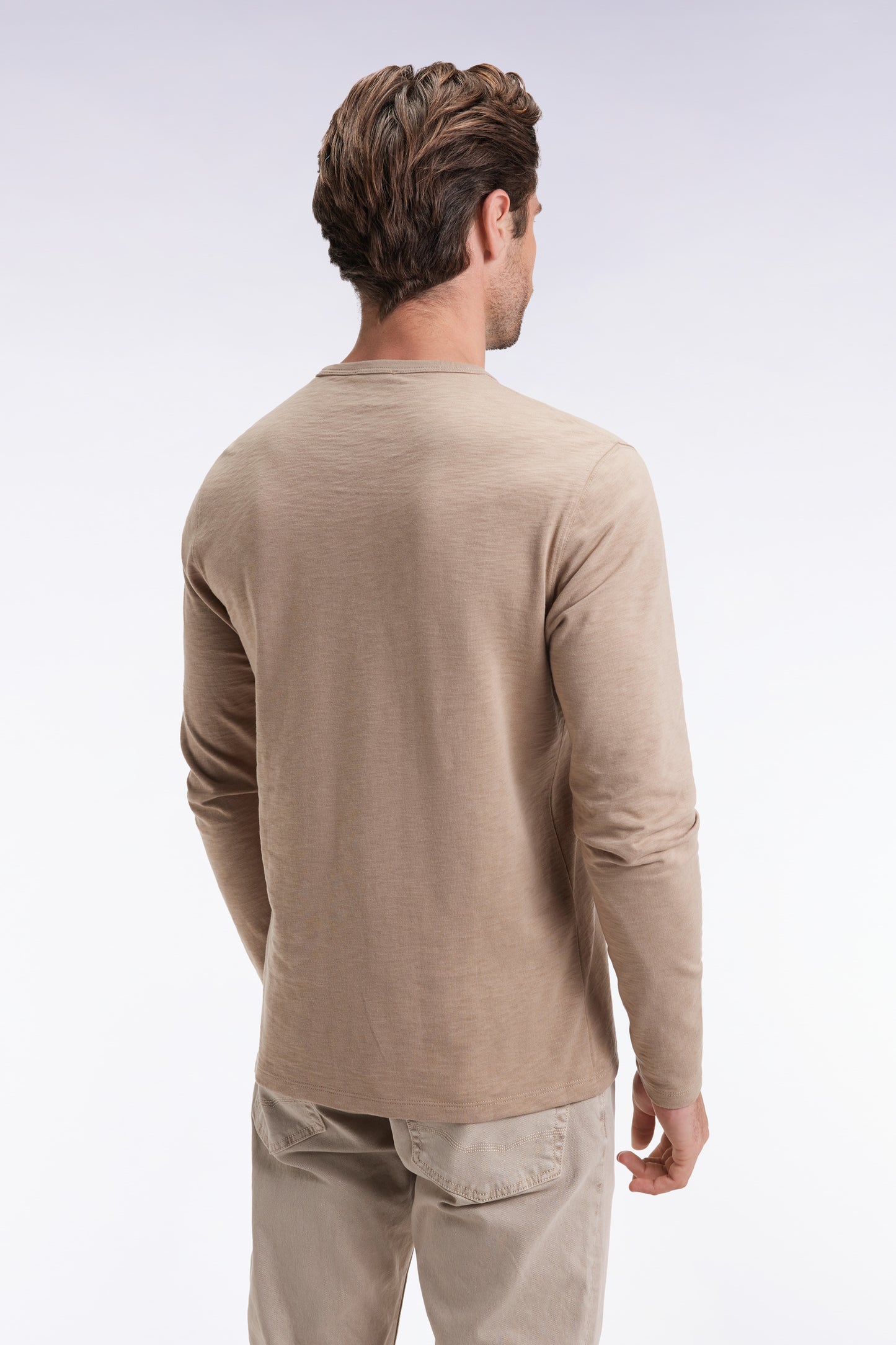 Long-sleeved T-shirt in beige slub cotton