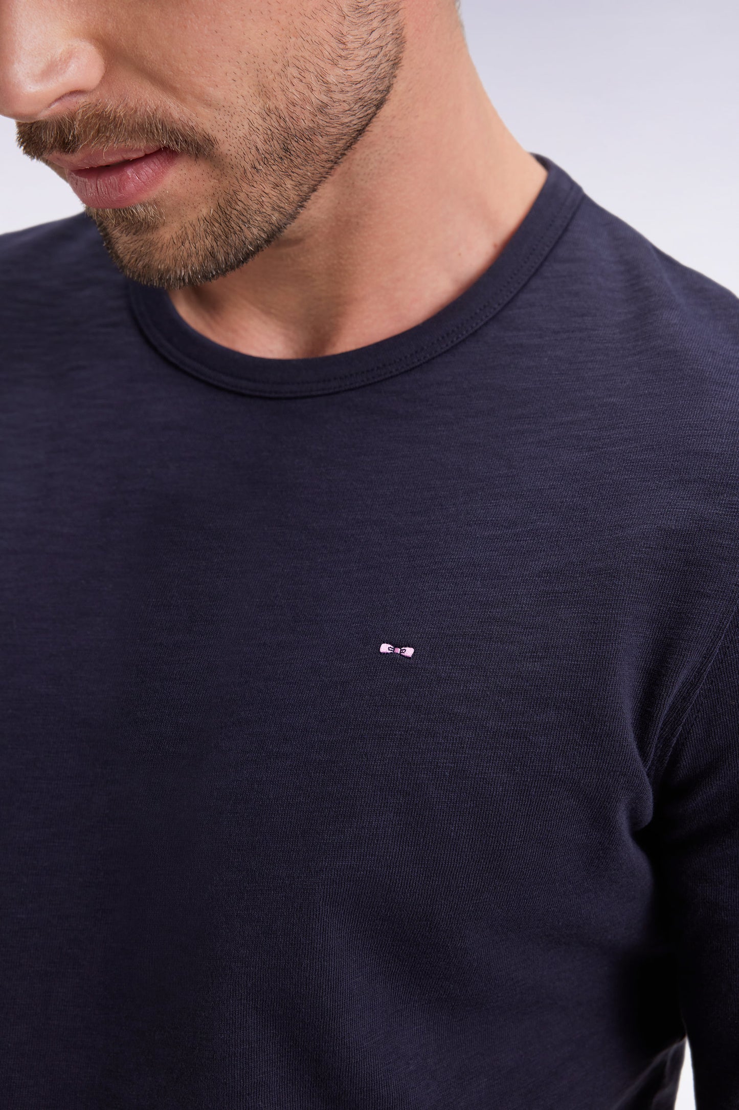 Long-sleeved T-shirt in navy slub cotton