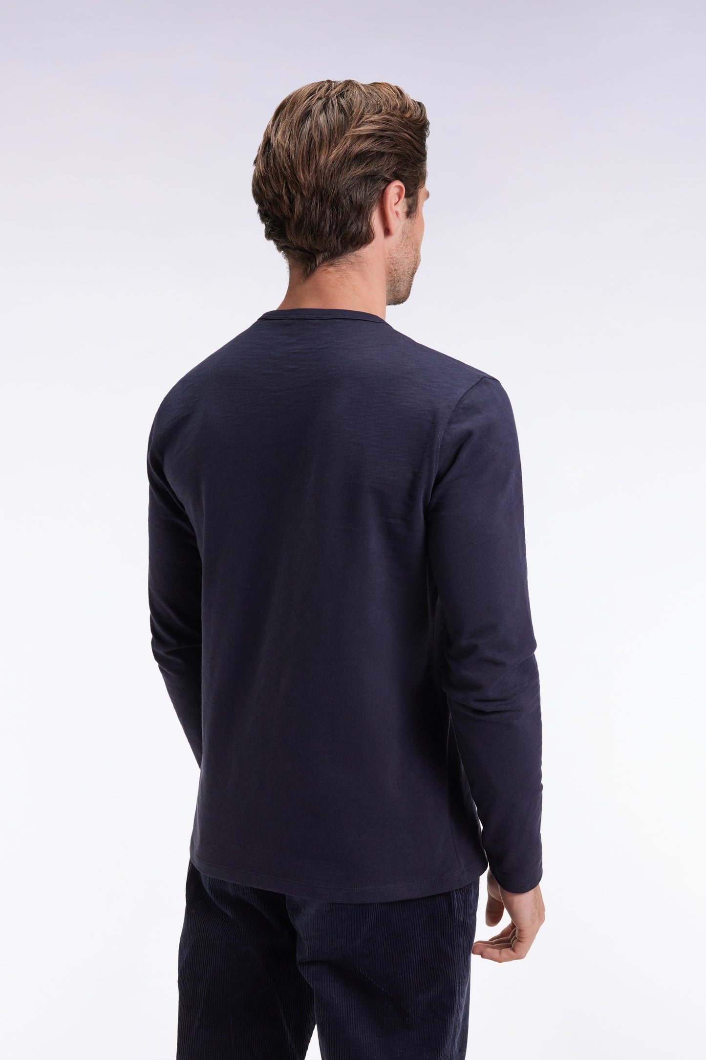 Long-sleeved T-shirt in navy slub cotton