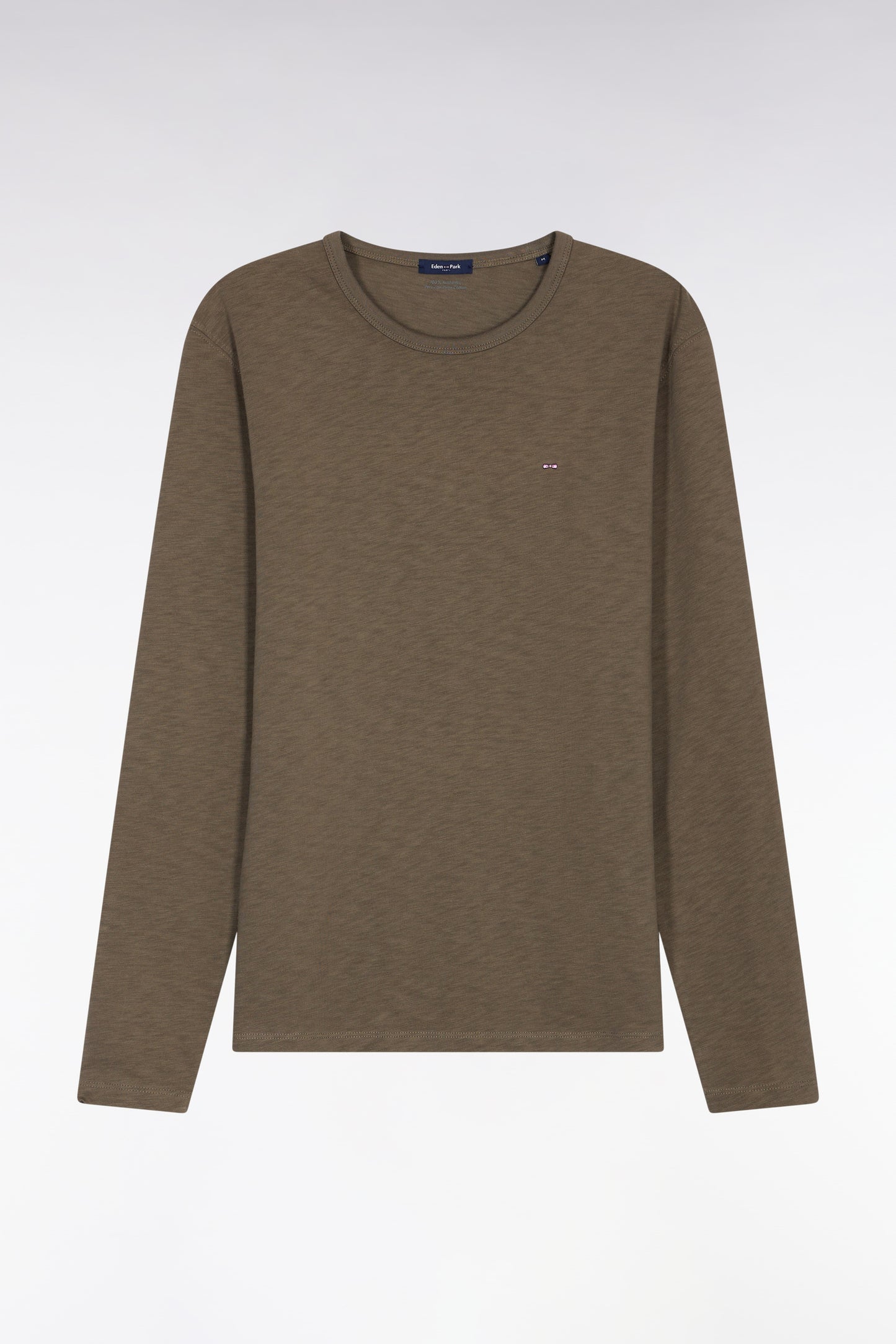 Long-sleeved T-shirt in khaki slub cotton