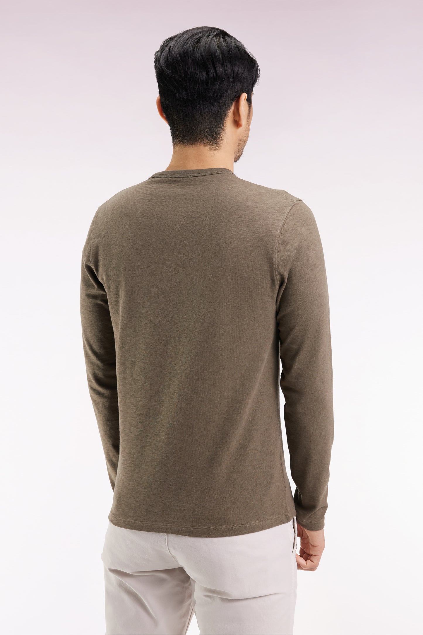 Long-sleeved T-shirt in khaki slub cotton
