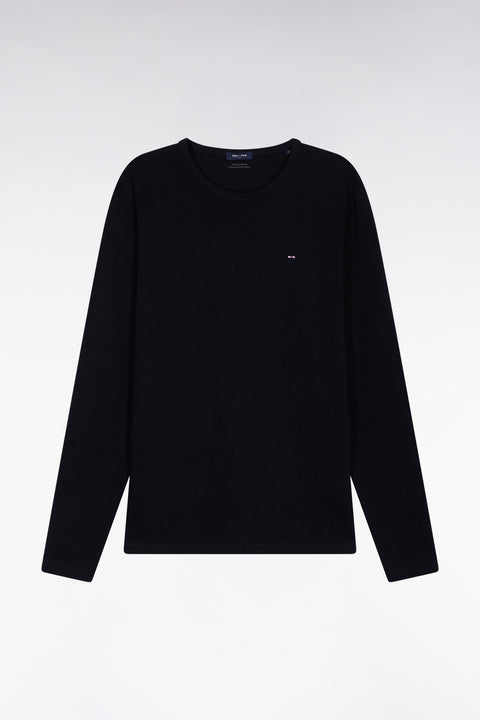 Long-sleeved T-shirt in black slub cotton - Image 2