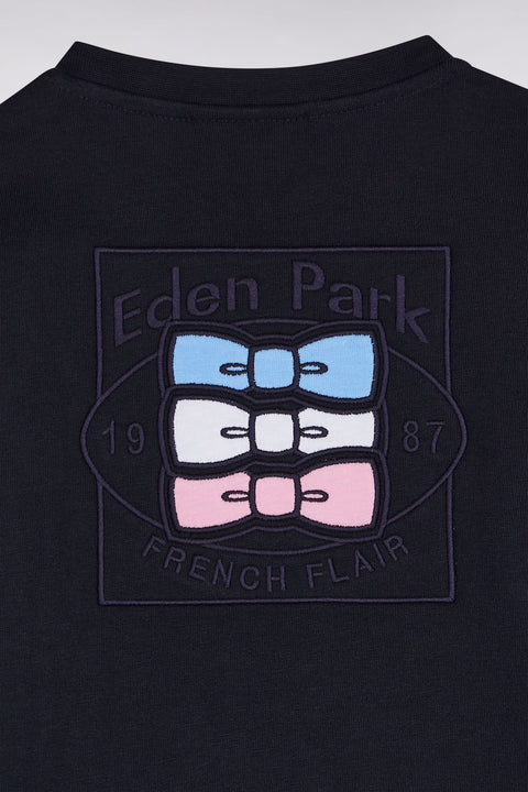 Navy cotton two-tone long-sleeved T-shirt, straight cut - Image 3