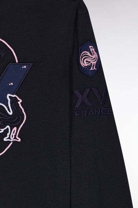 XV de France long-sleeved T-shirt in straight-cut navy cotton - Image 3