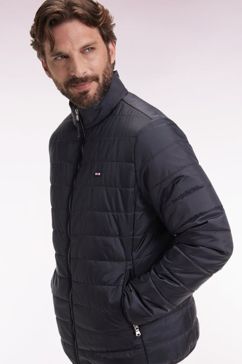 Black quilted nylon down jacket with stand-up collar - Image 1