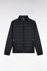 Black quilted nylon down jacket with stand-up collar