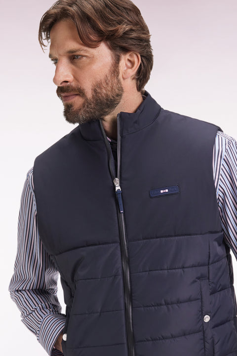 Navy two-material sleeveless down jacket - Image 1