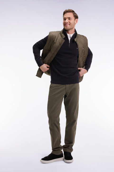 Sleeveless biker-collar jacket in khaki quilted nylon - Image 1