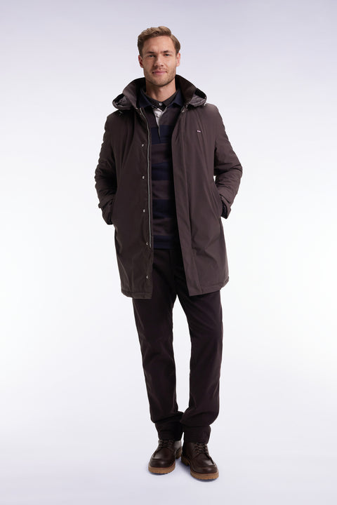 Long brown nylon raincoat with removable hood - Image 3