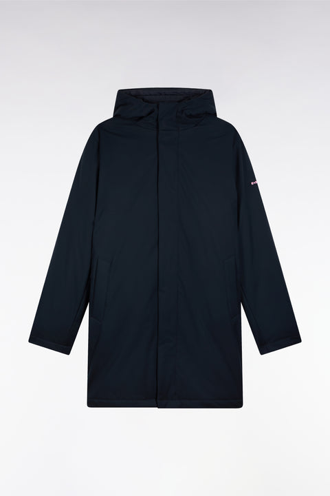 Long 2-in-1 parka in navy nylon with integrated hood - Image 2