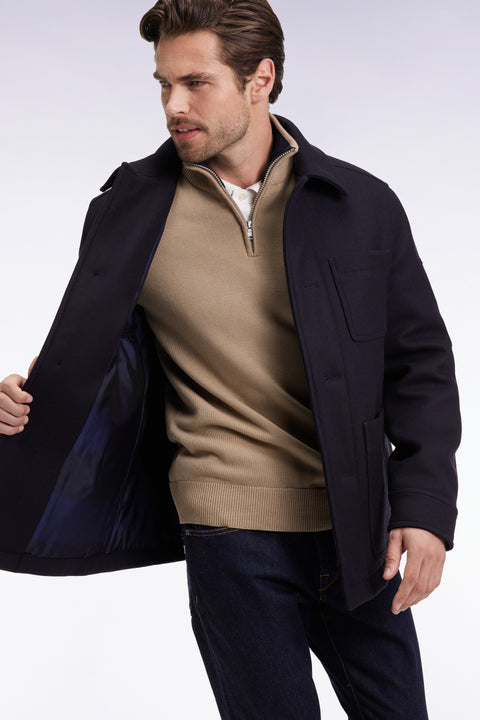 Navy wool twill overshirt with patch pockets - Image 1