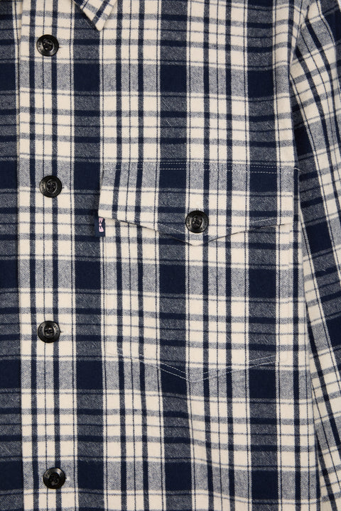 Black and ecru check cotton overshirt, straight cut - Image 2