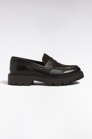 Two-tone brown leather loafers