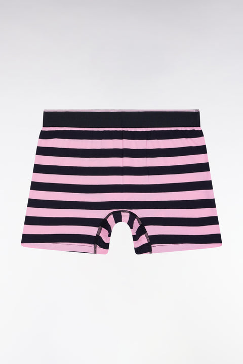 Navy and pink striped cotton jersey boxer shorts - Image 2
