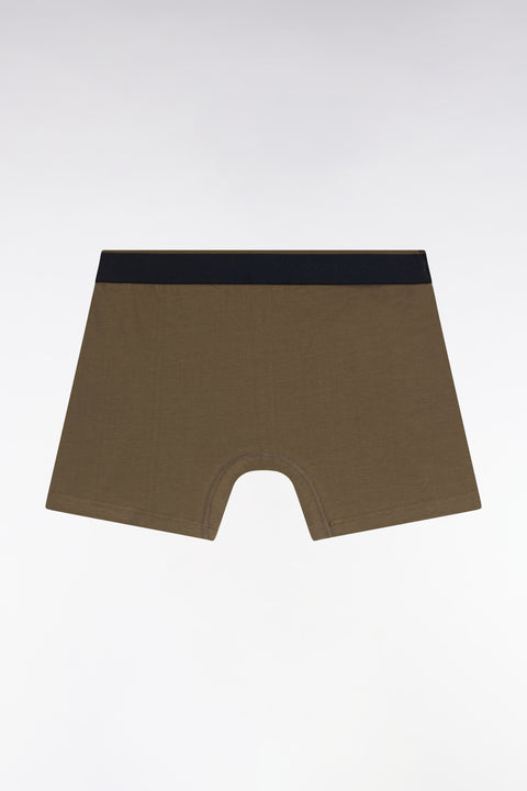 Boxer shorts in khaki cotton jersey with contrasting stripes - Image 2