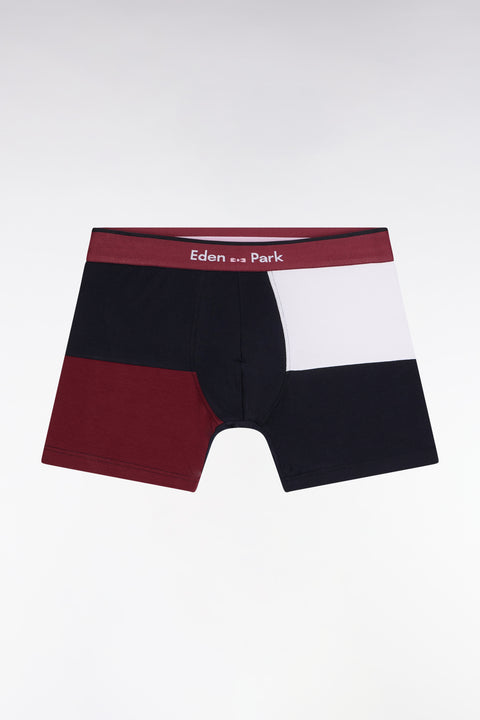 Navy and burgundy colorblock cotton jersey boxer shorts - Image 1