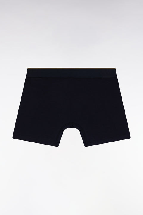 Navy and khaki colorblock cotton jersey boxer shorts - Image 2