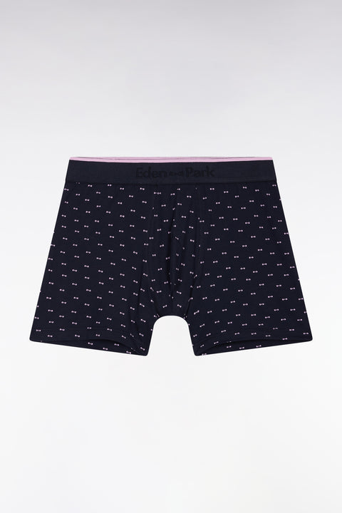 Cotton jersey boxer shorts with navy bow tie pattern - Image 1