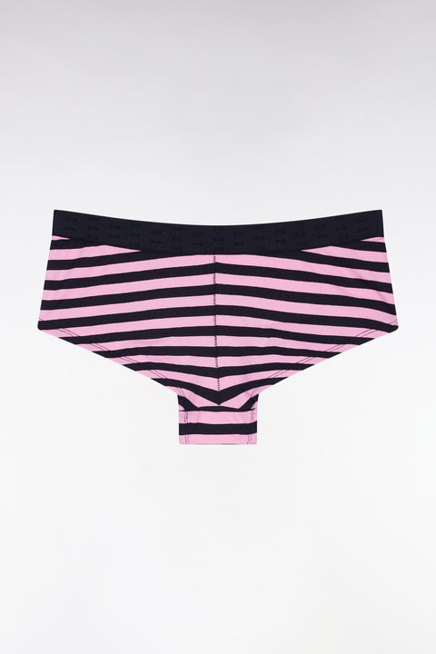 Navy and pink striped stretch jersey shorty briefs - Image 2
