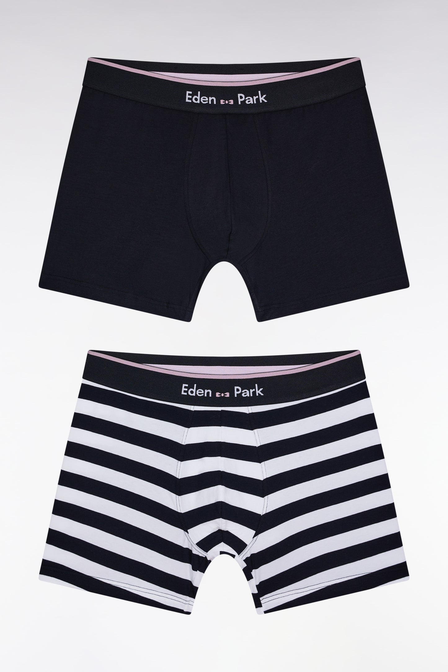 Set of two boxer shorts in navy and white stretch cotton jersey