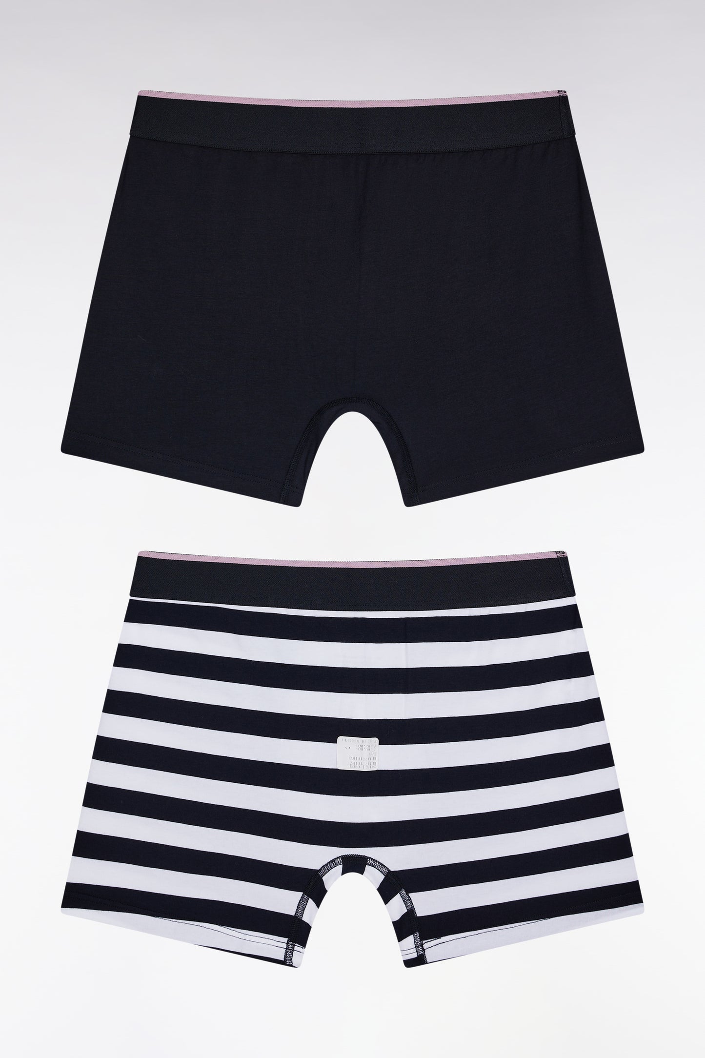 Set of two boxer shorts in navy and white stretch cotton jersey