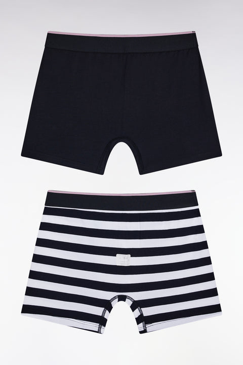 Set of two boxer shorts in navy and white stretch cotton jersey - Image 2