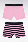 Set of two boxer shorts in navy and pink stretch cotton jersey