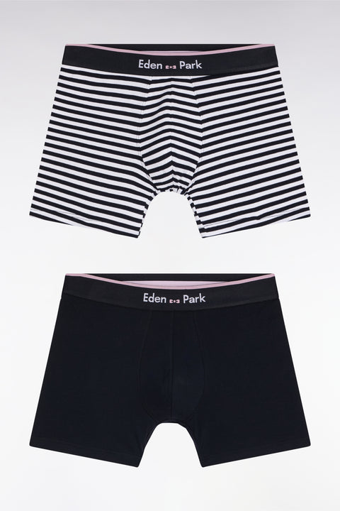 Set of two navy and striped stretch cotton jersey boxer shorts - Image 1