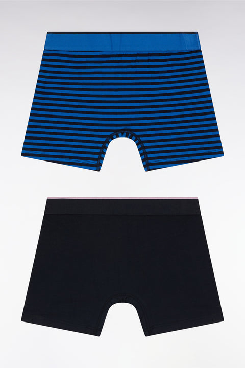 Set of two boxer shorts in navy and blue stretch cotton jersey - Image 2