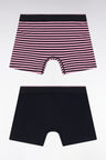 Set of two boxer shorts in navy and pink stretch cotton jersey