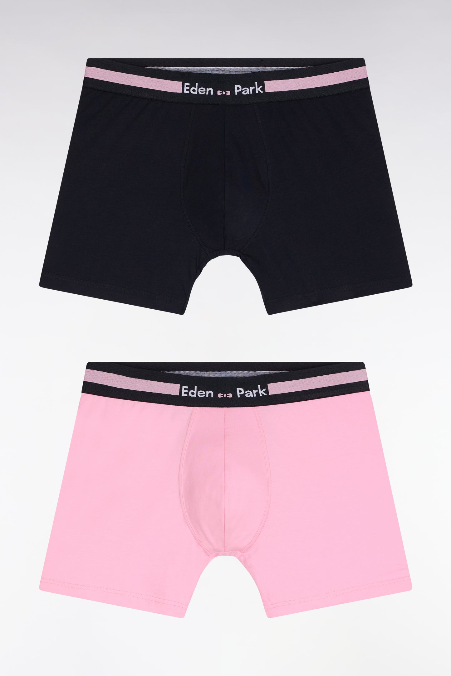 Set of two boxer shorts in pink and navy stretch cotton jersey
