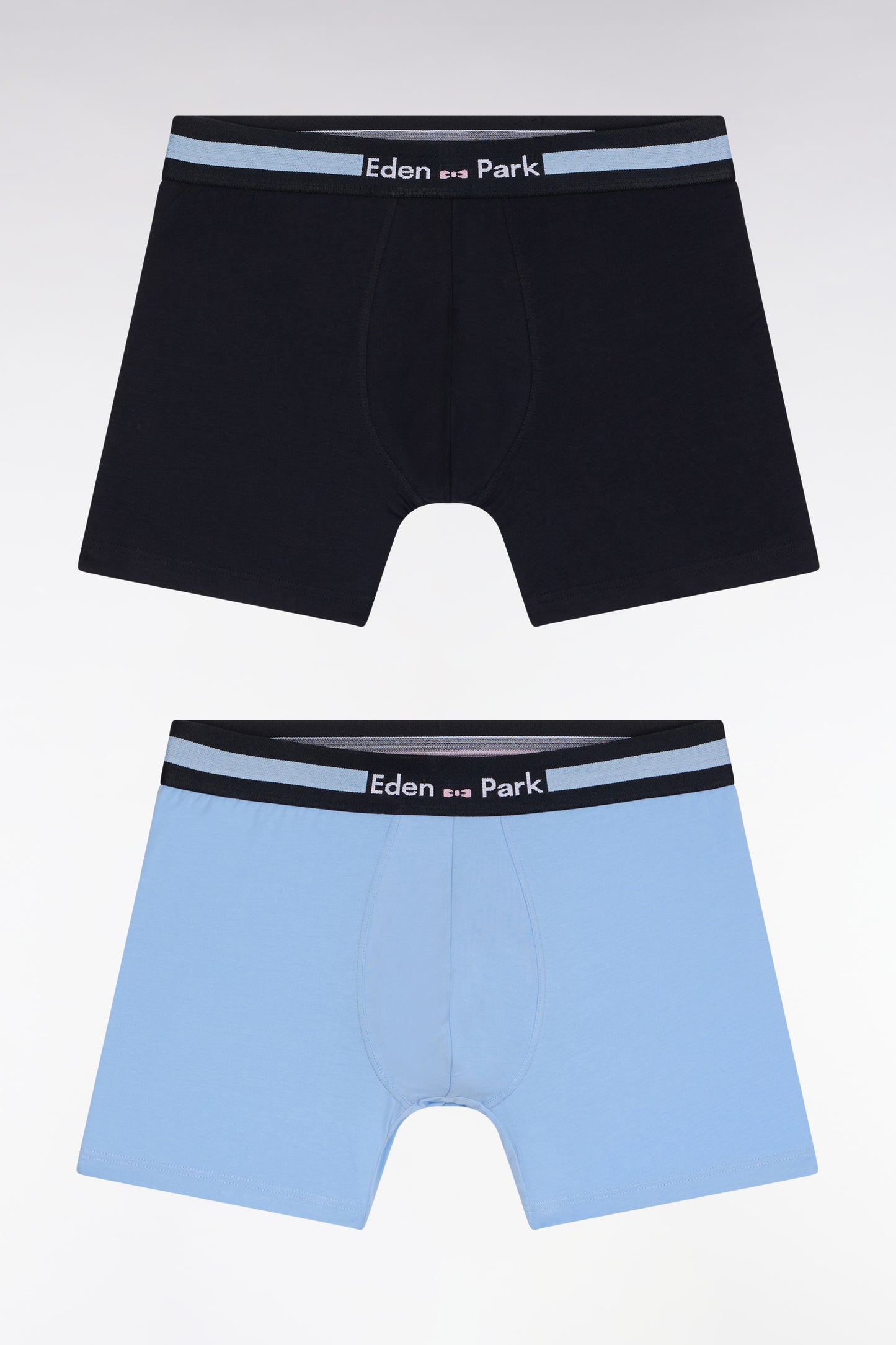 Set of two navy and sky stretch cotton jersey boxer shorts
