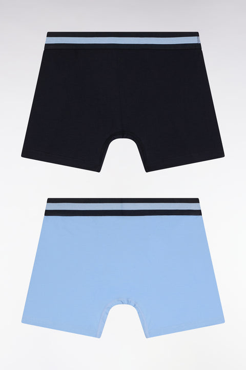Set of two navy and sky stretch cotton jersey boxer shorts - Image 2