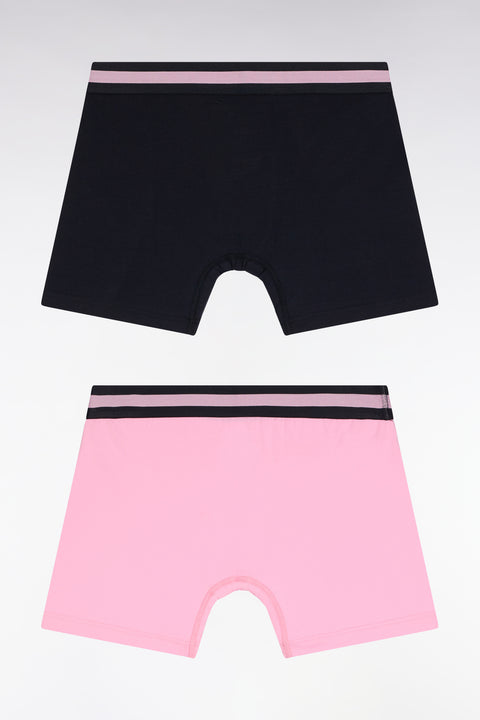 Set of two boxer shorts in pink and navy stretch cotton jersey - Image 2