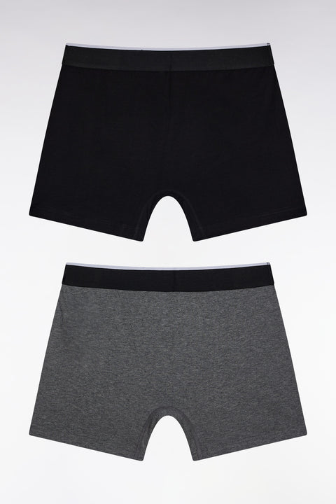 Set of two boxer shorts in black and grey stretch cotton jersey - Image 2